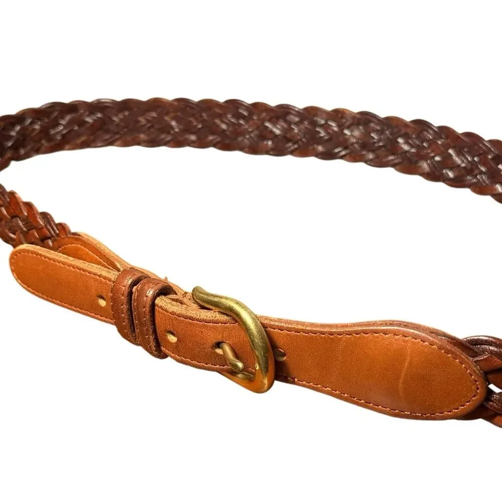 Vintage Coach 3850 British Tan Braided Woven Leather Belt Size 34 Brass
